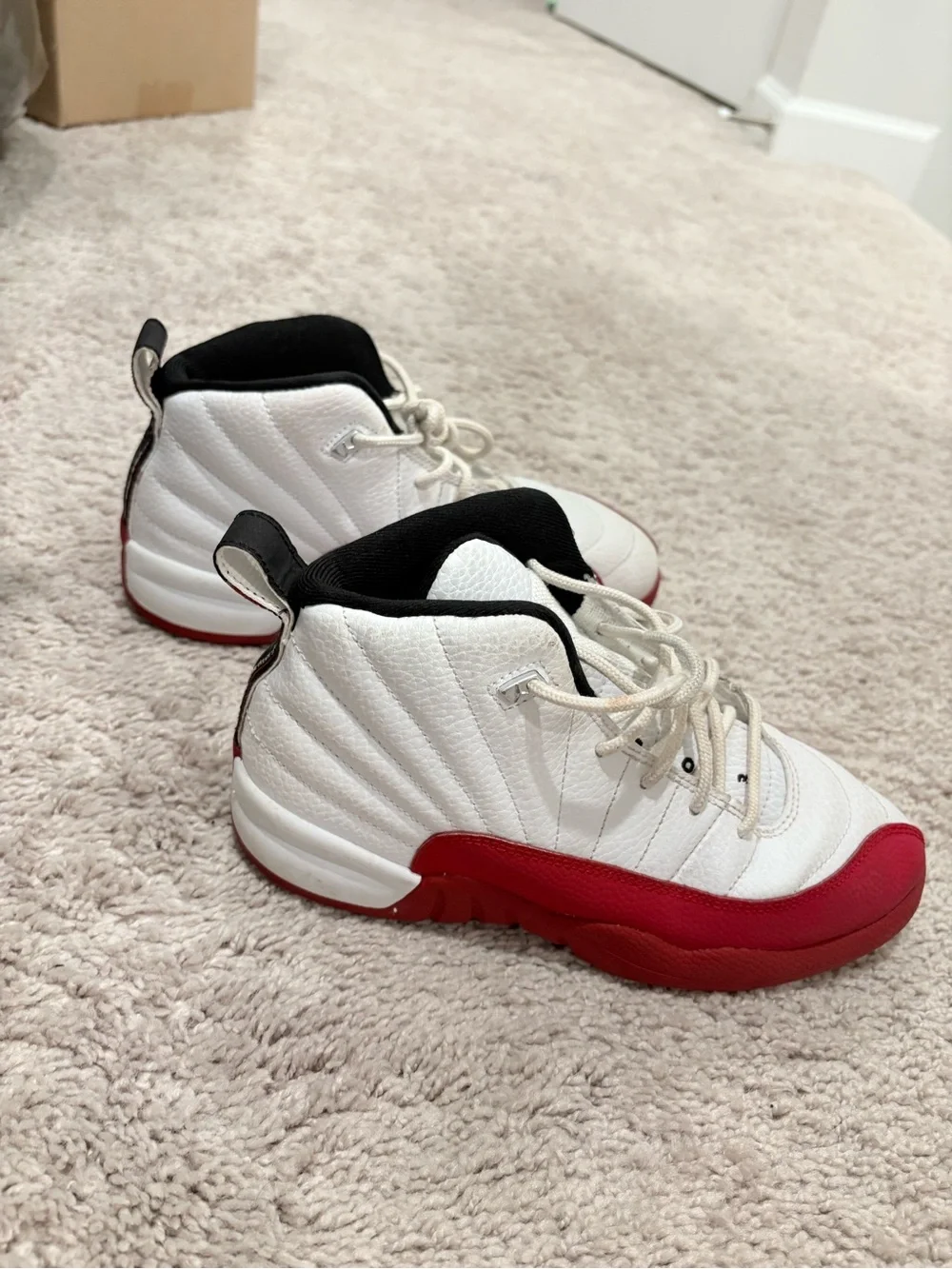 Jordan Kids White and Red Retro High-Top Sneakers